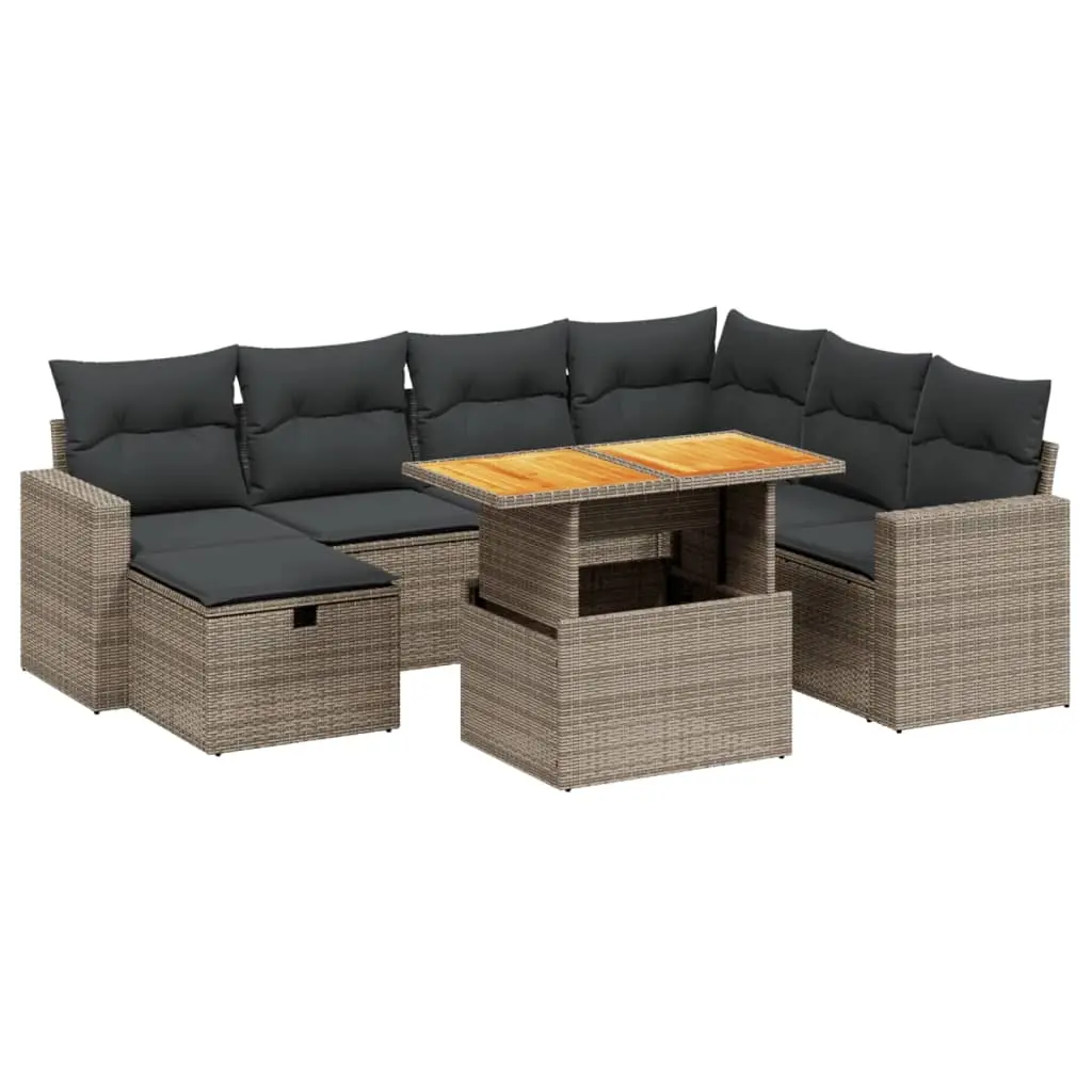 8 Piece Garden Sofa Set with Cushions Grey Poly Rattan 3271431 - Furniture