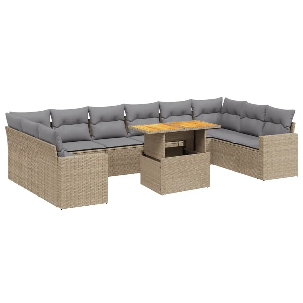 11 Piece Garden Sofa Set with Cushions Beige Poly Rattan 3271486 - Furniture