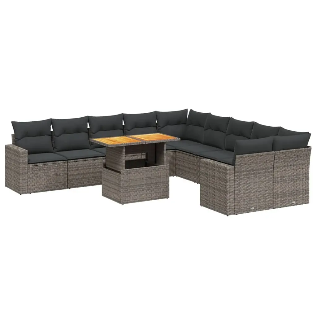 11 Piece Garden Sofa Set with Cushions Grey Poly Rattan 3271508 - Furniture