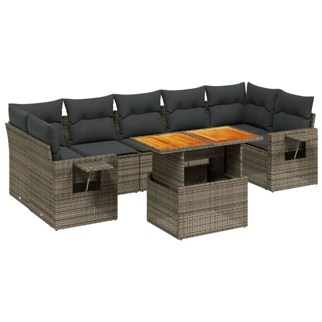 8 Piece Garden Sofa Set with Cushions Grey Poly Rattan 3271669 - Furniture