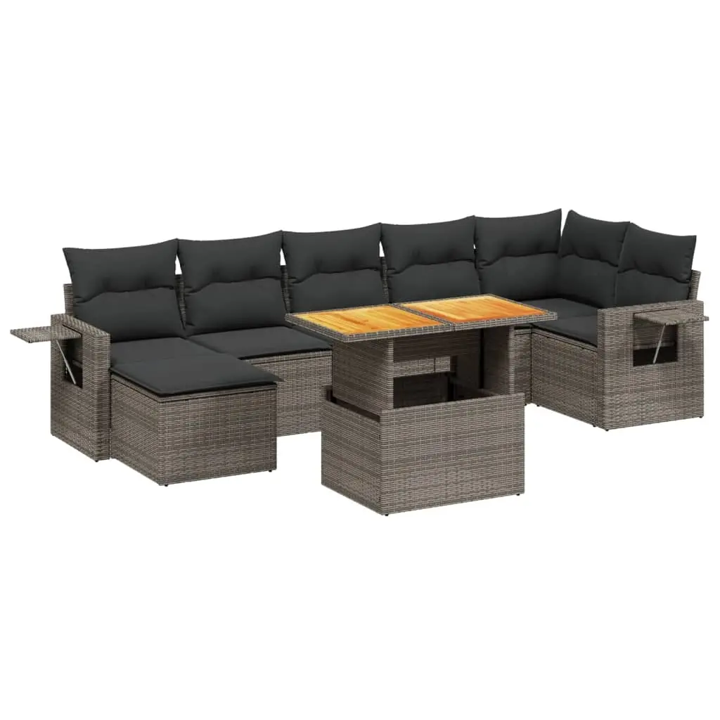 8 Piece Garden Sofa Set with Cushions Grey Poly Rattan 3271865 - Furniture