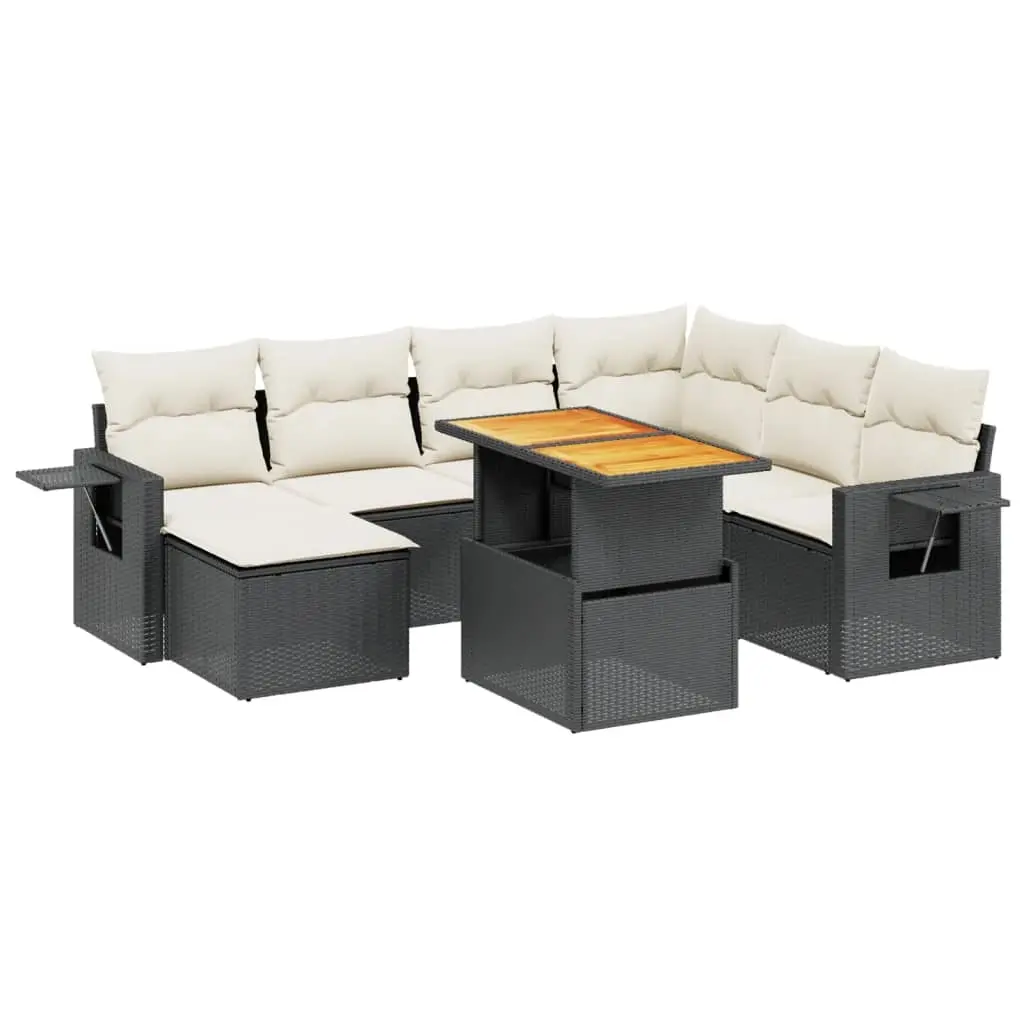 8 Piece Garden Sofa Set with Cushions Black Poly Rattan 3271868 - Furniture