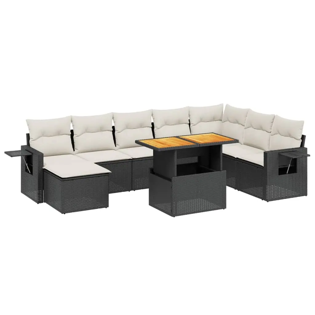 9 Piece Garden Sofa Set with Cushions Black Poly Rattan 3271889 - Furniture