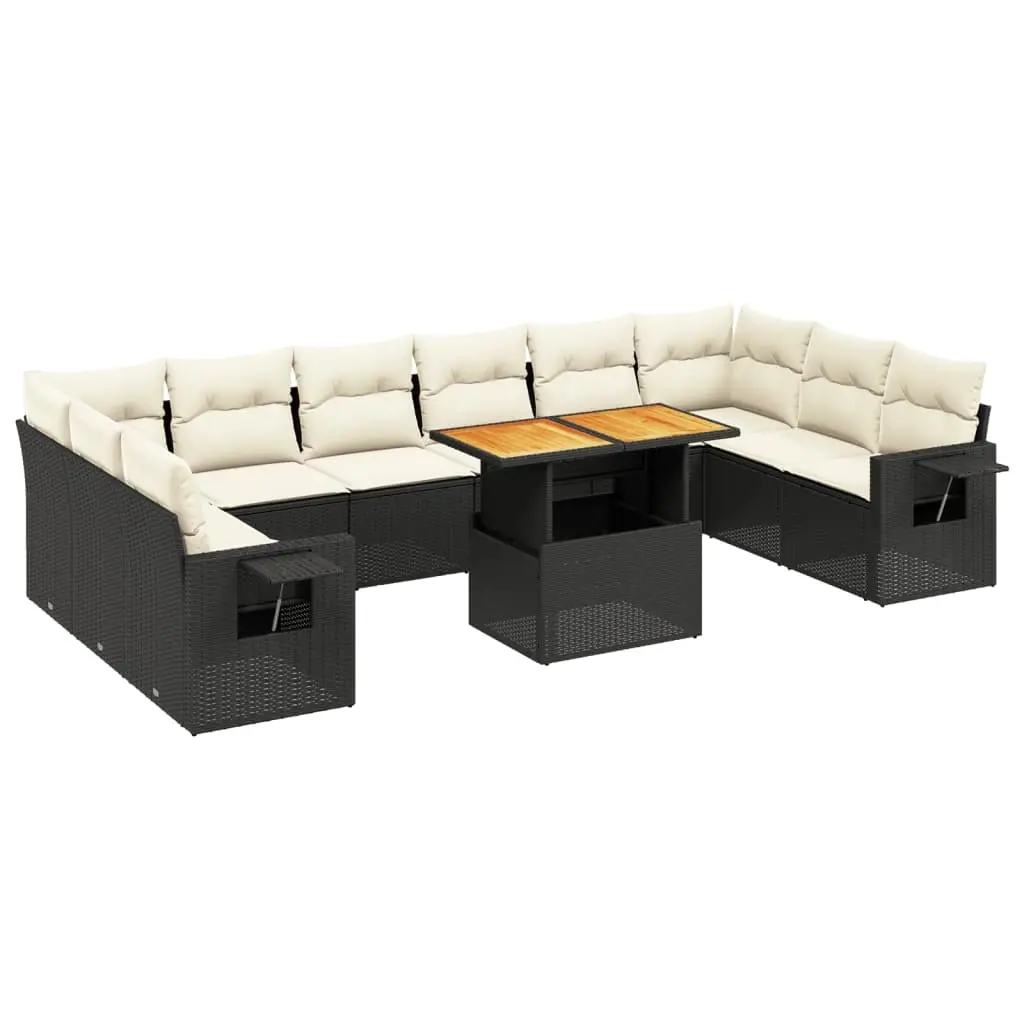 11 Piece Garden Sofa Set with Cushions Black Poly Rattan 3271924 - Furniture