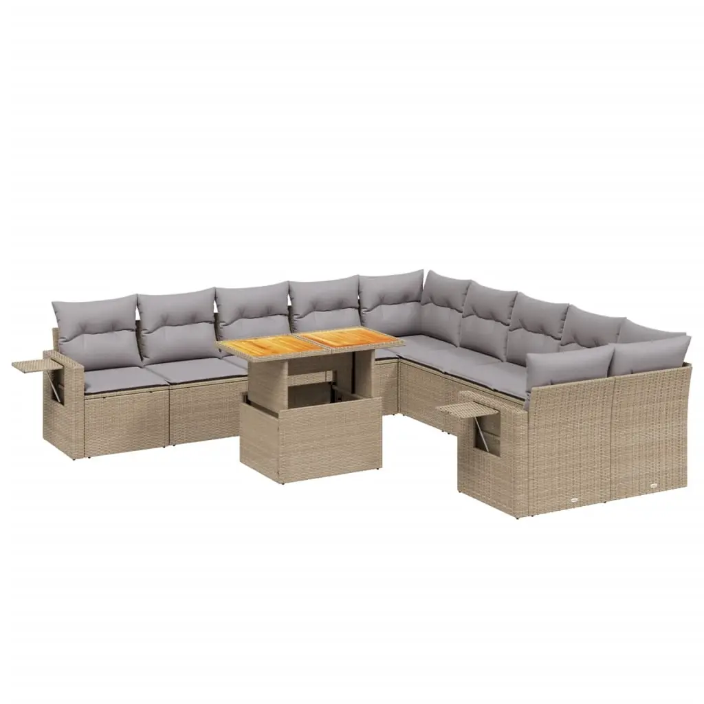 11 Piece Garden Sofa Set with Cushions Beige Poly Rattan 3271948 - Furniture