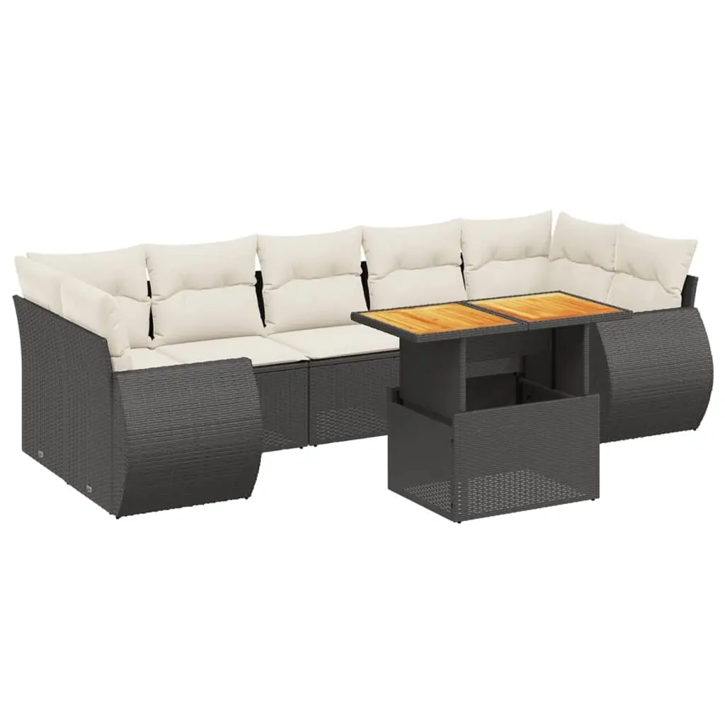 8 Piece Garden Sofa Set with Cushions Black Poly Rattan 3272106 - Furniture