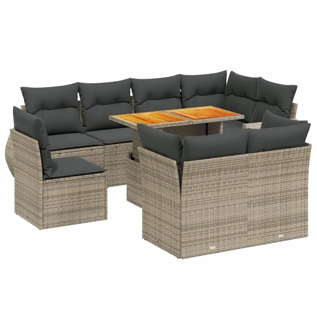 9 Piece Garden Sofa Set with Cushions Grey Poly Rattan 3272292 - Furniture