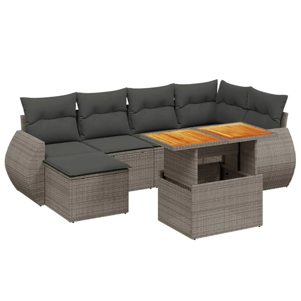 7 Piece Garden Sofa Set with Cushions Grey Poly Rattan 3272299 - Furniture