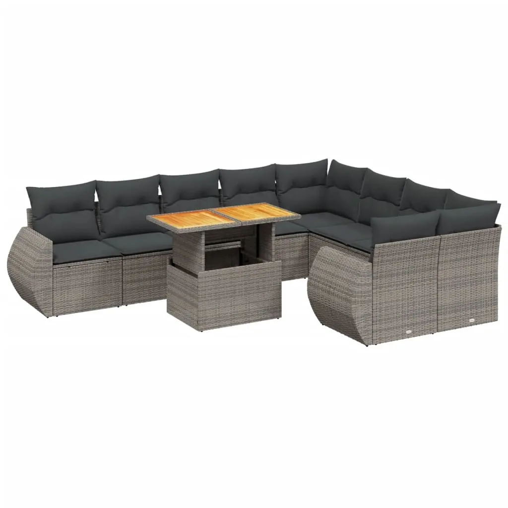 10 Piece Garden Sofa Set with Cushions Grey Poly Rattan 3272355 - Furniture