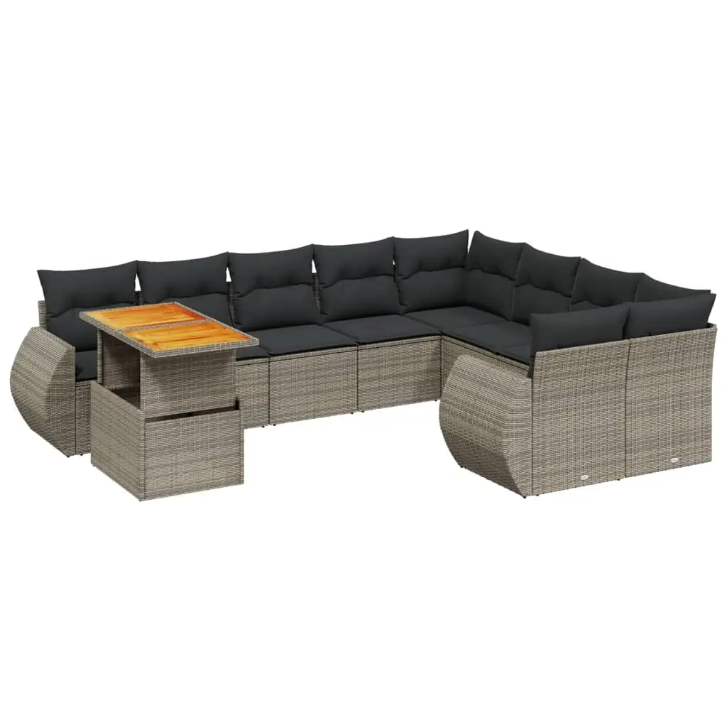 10 Piece Garden Sofa Set with Cushions Grey Poly Rattan 3272362 - Furniture