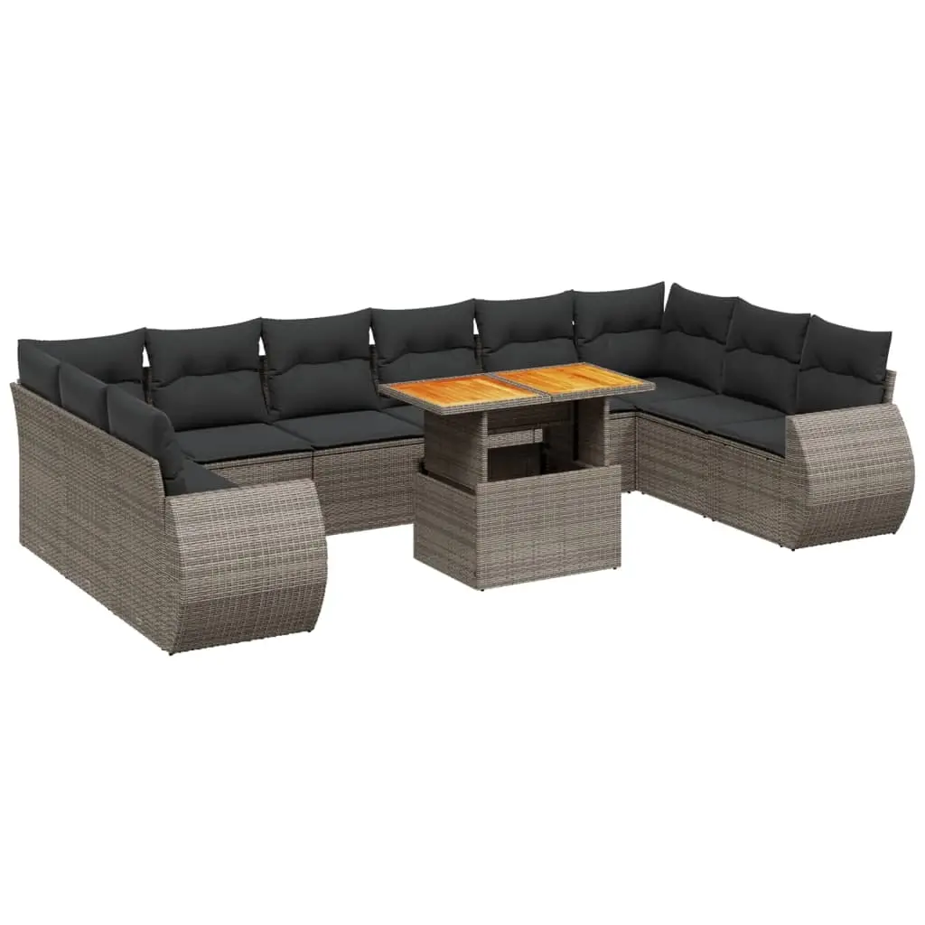 11 Piece Garden Sofa Set with Cushions Grey Poly Rattan 3272369 - Furniture