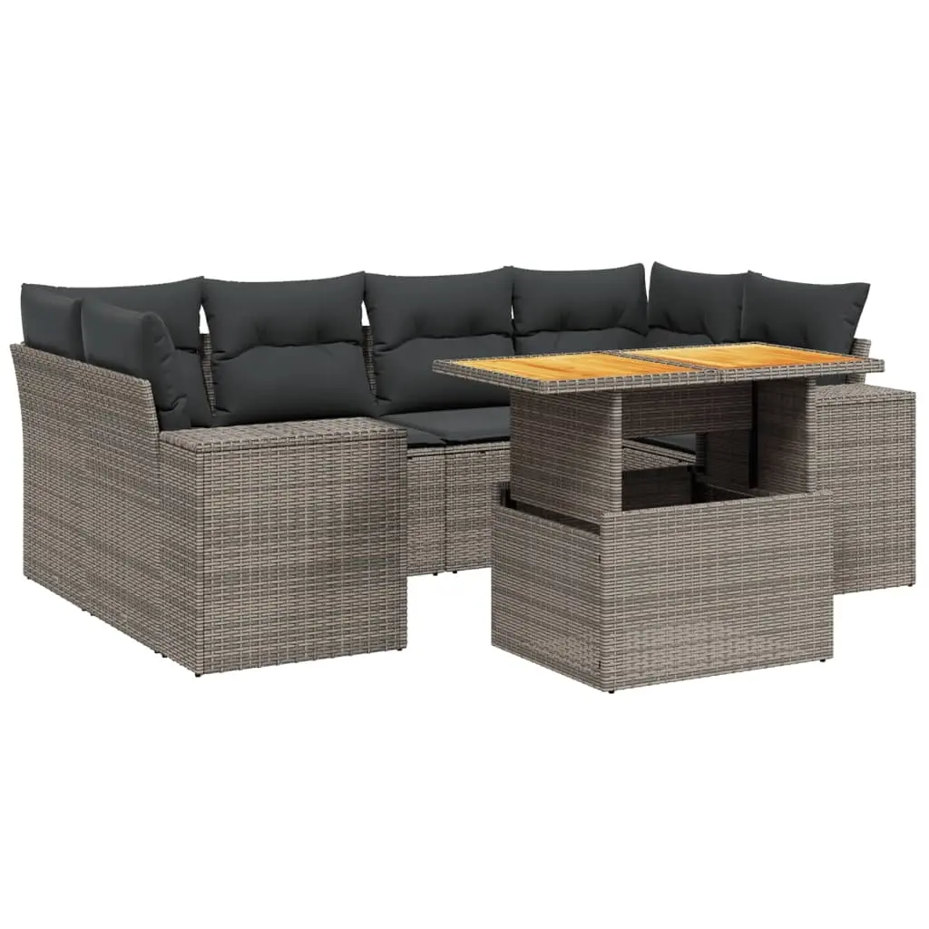 7 Piece Garden Sofa Set with Cushions Grey Poly Rattan 3272537 - Furniture