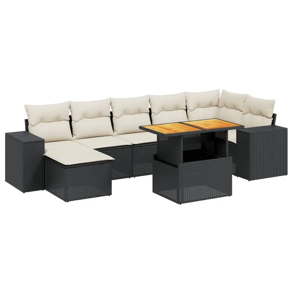 8 Piece Garden Sofa Set with Cushions Black Poly Rattan 3272743 - Furniture