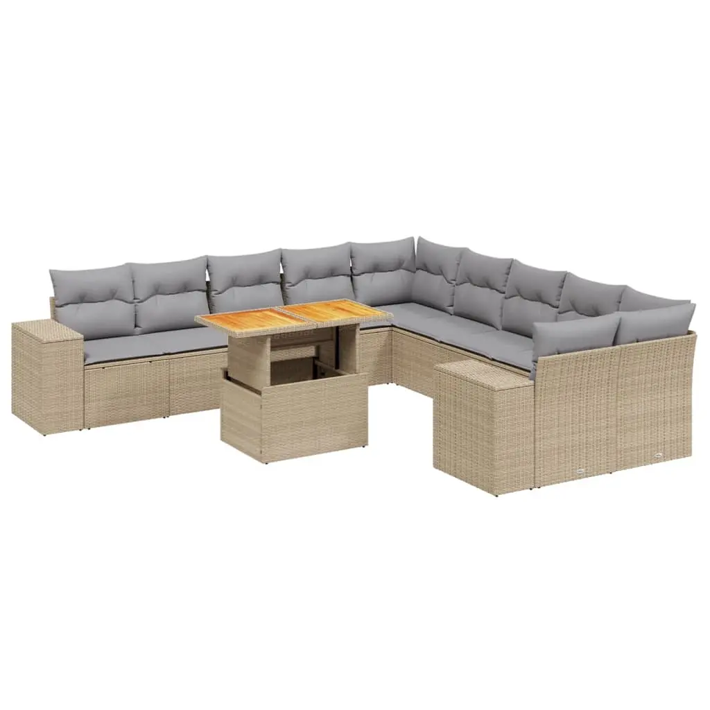 11 Piece Garden Sofa Set with Cushions Beige Poly Rattan 3272830 - Furniture