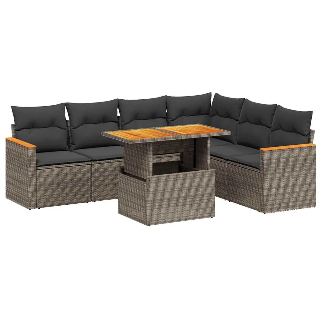 7 Piece Garden Sofa Set with Cushions Grey Poly Rattan 3273097 - Furniture