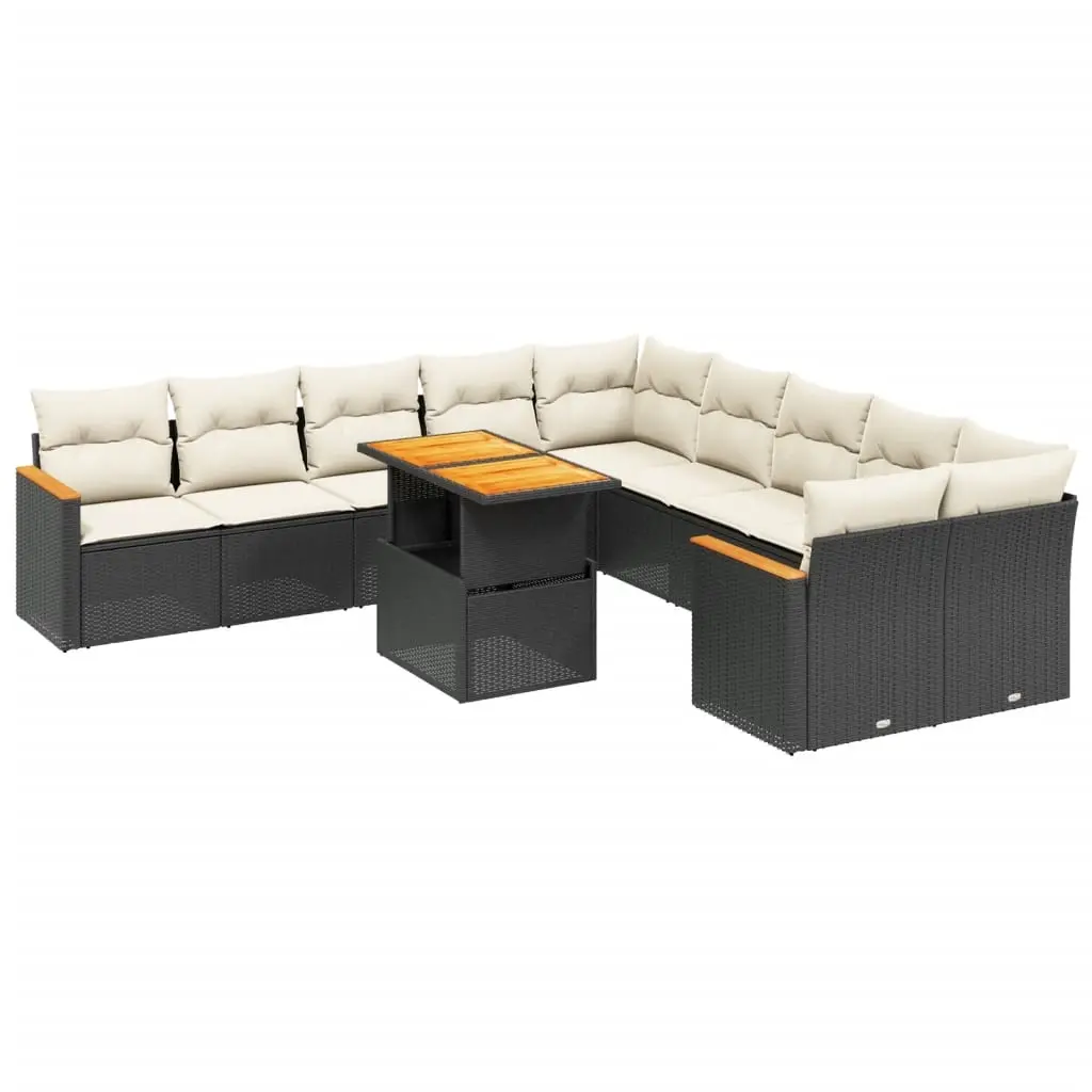 11 Piece Garden Sofa Set with Cushions Black Poly Rattan 3273261 - Furniture