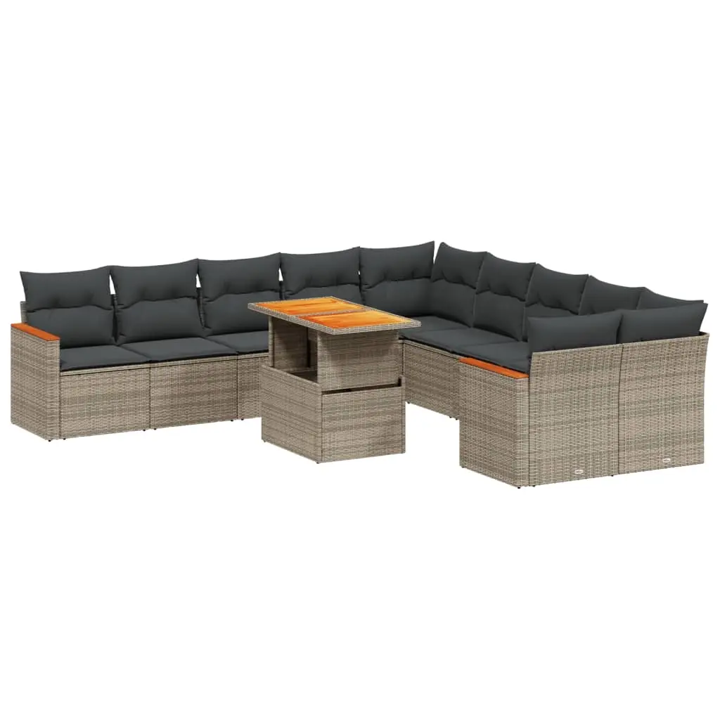 11 Piece Garden Sofa Set with Cushions Grey Poly Rattan 3273265 - Furniture