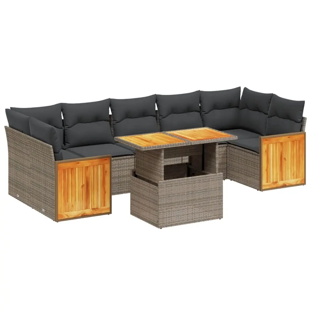 8 Piece Garden Sofa Set with Cushions Grey Poly Rattan 3273874 - Furniture