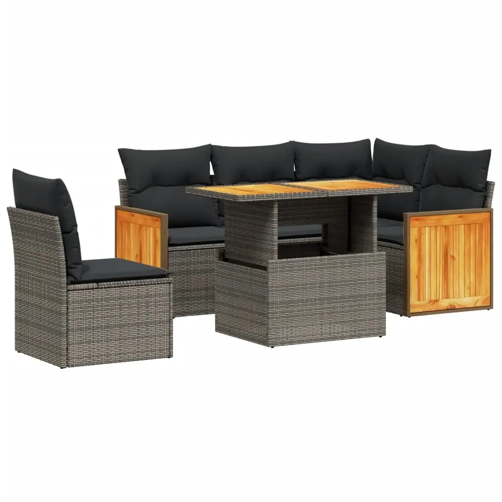 6 Piece Garden Sofa Set with Cushions Beige Poly Rattan 3273965 - Furniture