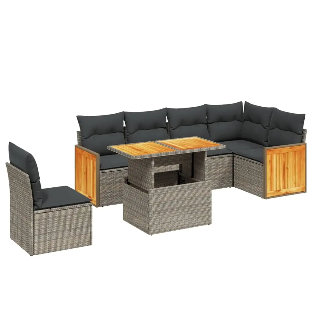7 Piece Garden Sofa Set with Cushions Grey Poly Rattan 3273986 - Furniture