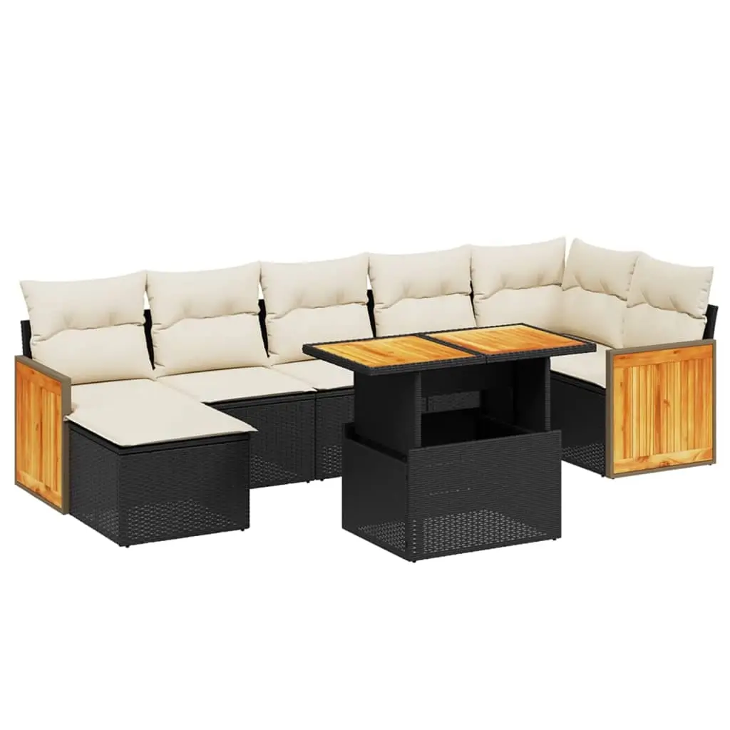 8 Piece Garden Sofa Set with Cushions Black Poly Rattan 3274066 - Furniture