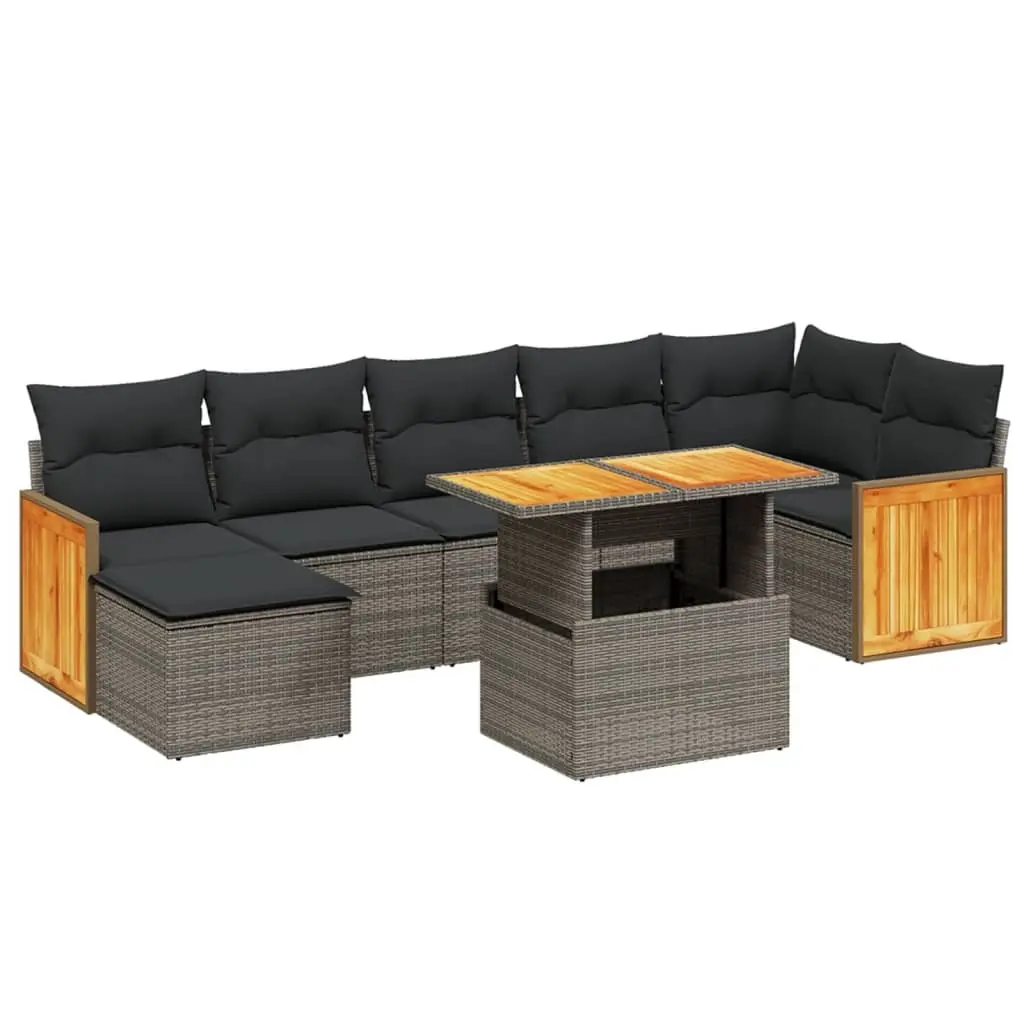 8 Piece Garden Sofa Set with Cushions Grey Poly Rattan 3274070 - Furniture