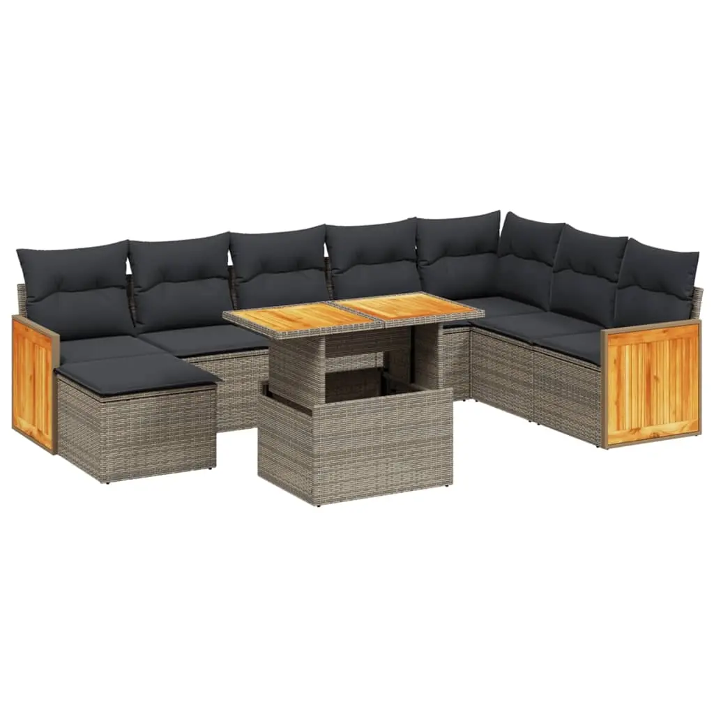 9 Piece Garden Sofa Set with Cushions Grey Poly Rattan 3274098 - Furniture