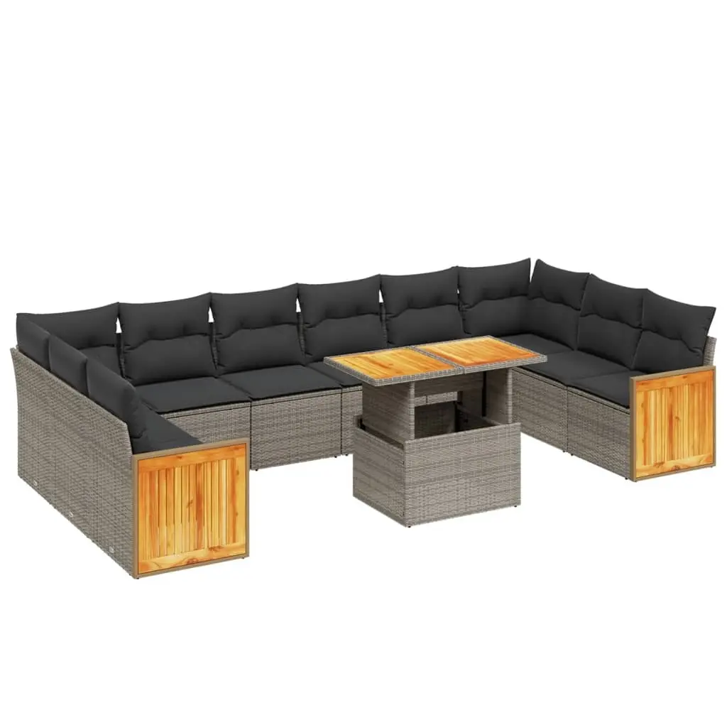 11 Piece Garden Sofa Set with Cushions Grey Poly Rattan 3274133 - Furniture