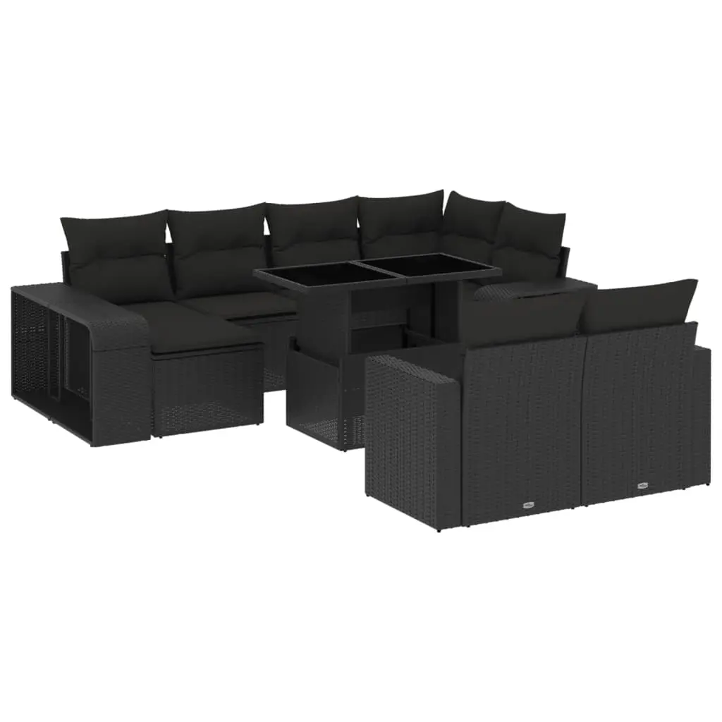 11 Piece Garden Sofa Set with Cushions Black Poly Rattan 3274578 - Furniture