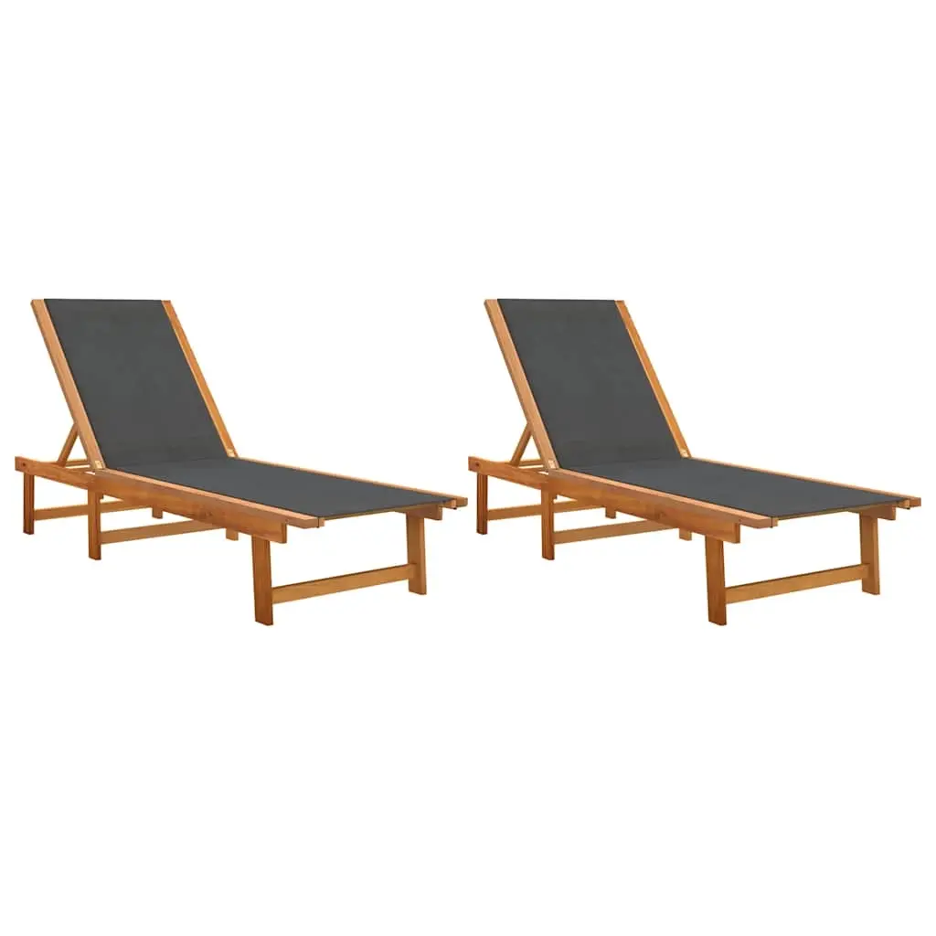 Sun Loungers 2 pcs Black Solid Wood Acacia and Textilene 3279247 - Furniture