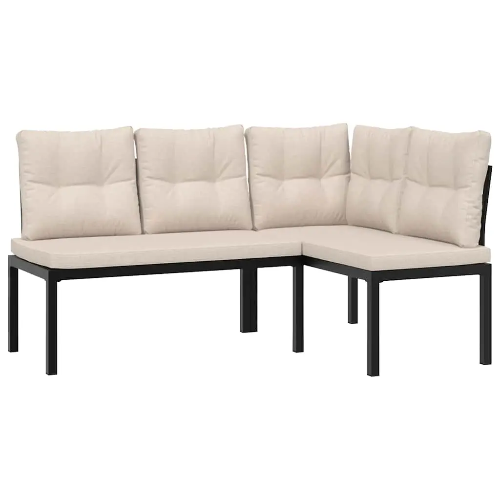 Garden Benches 2 pcs with Cushions Black Powder-coated Steel 4008563
