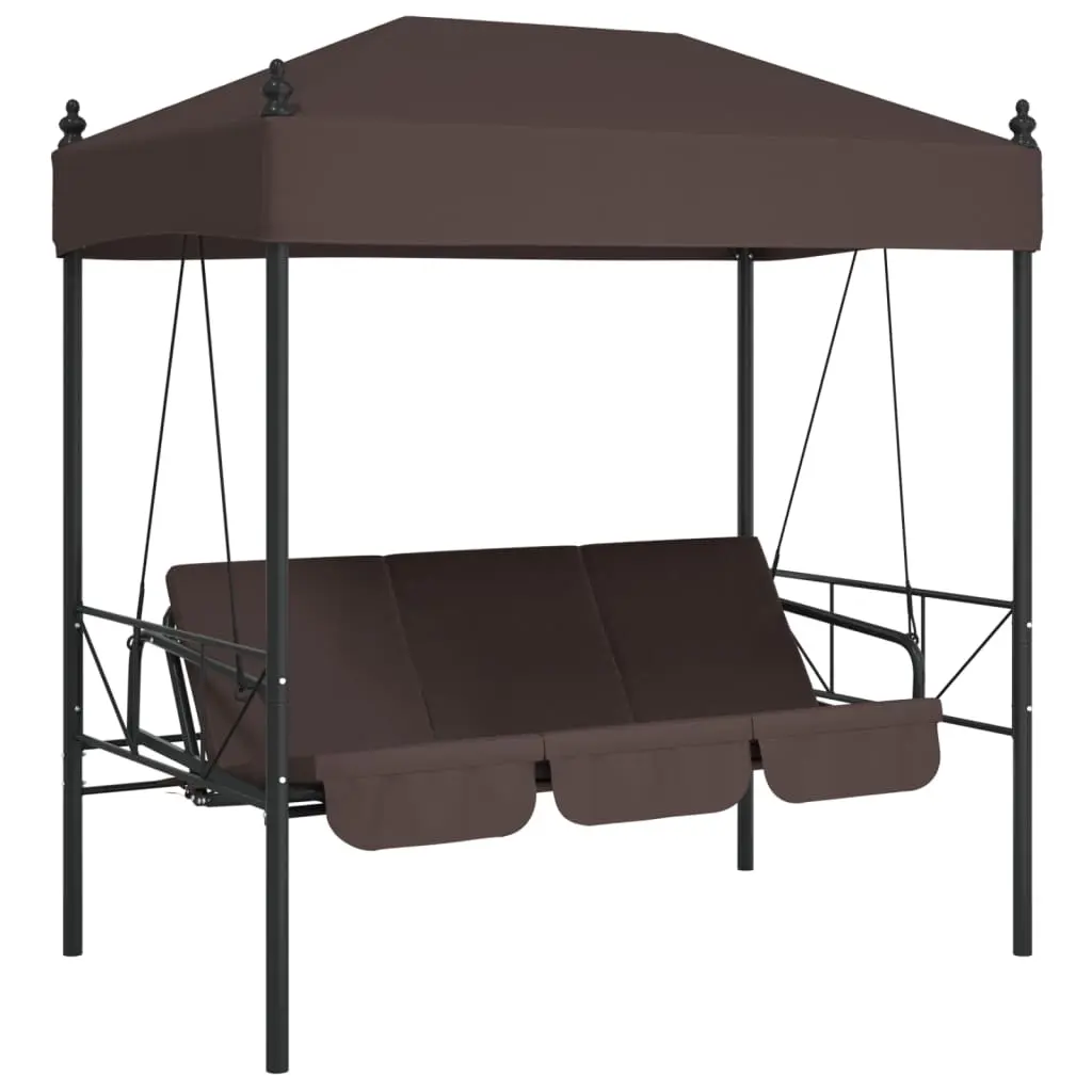 Garden Swing Bench with Canopy Coffee Brown Steel 4008900 - Home & Garden