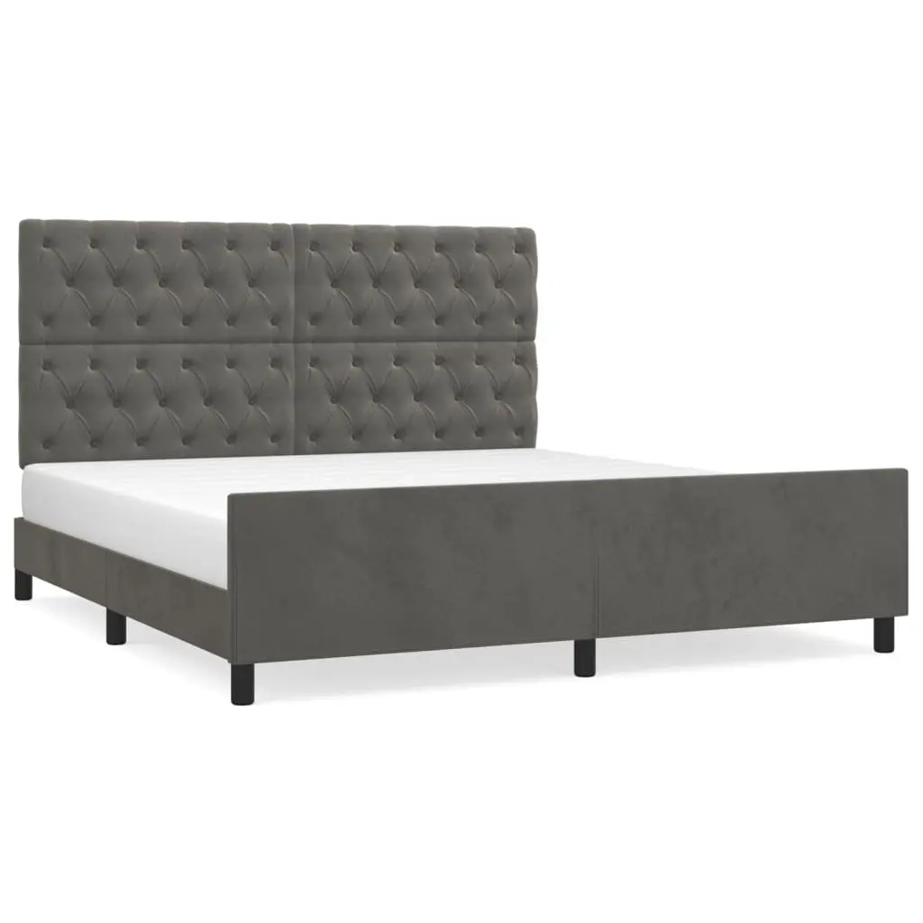 Bed Frame without Mattress Dark Grey 152x203 cm Queen Velvet 3283148 - Furniture