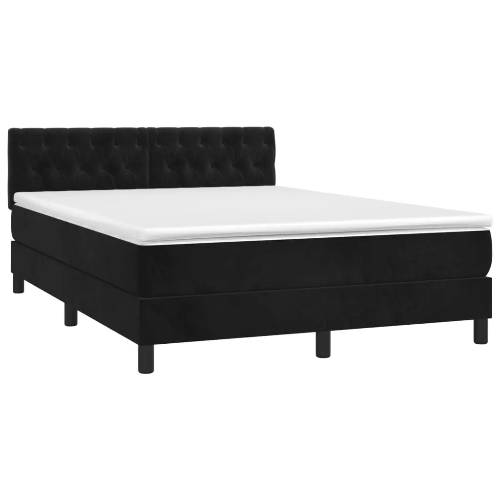 Box Spring Bed with Mattress Black 153x203 cm Queen Size Velvet 3283236 - Furniture