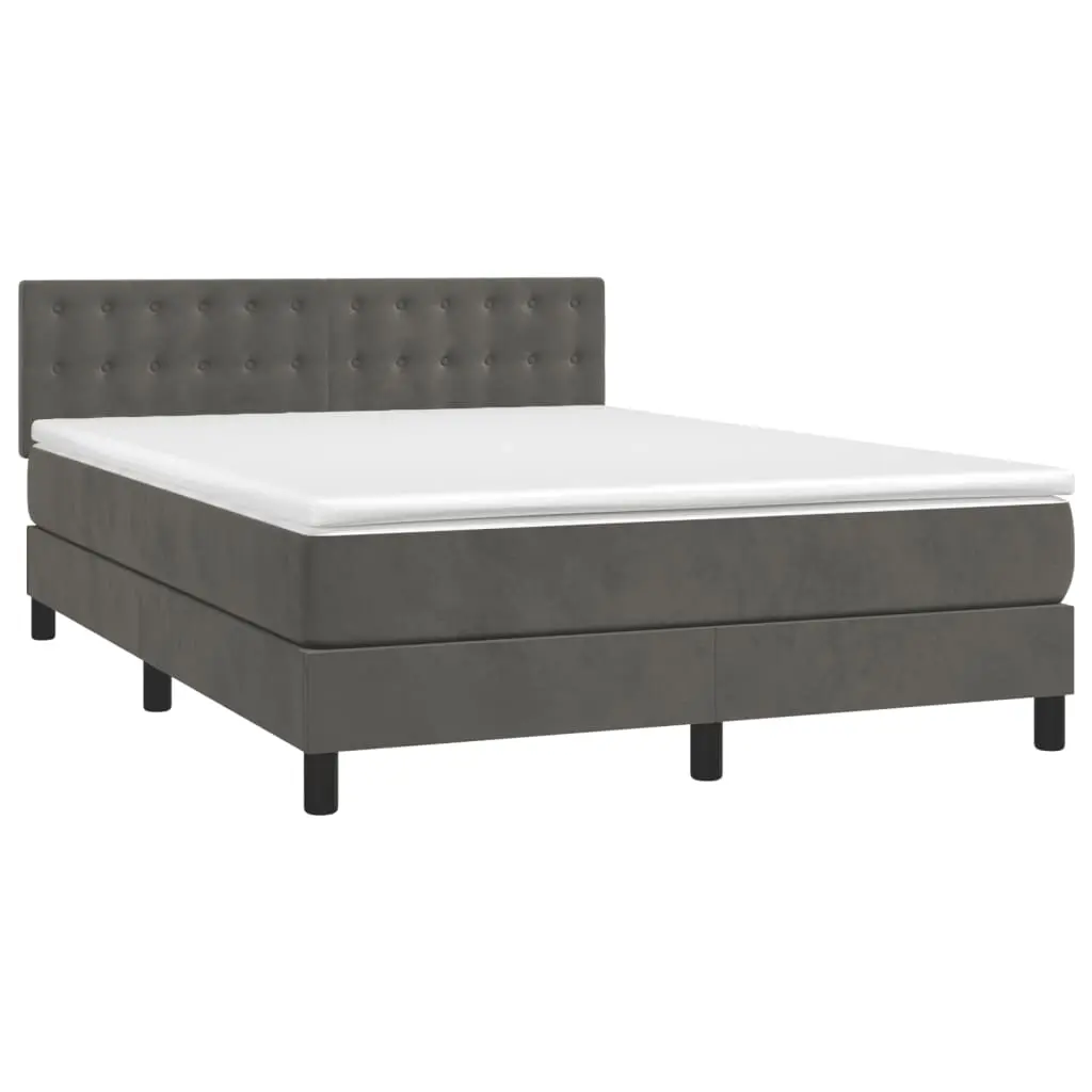 Box Spring Bed with Mattress Dark Grey 153x203 cm Queen Size Velvet 3283237 - Furniture