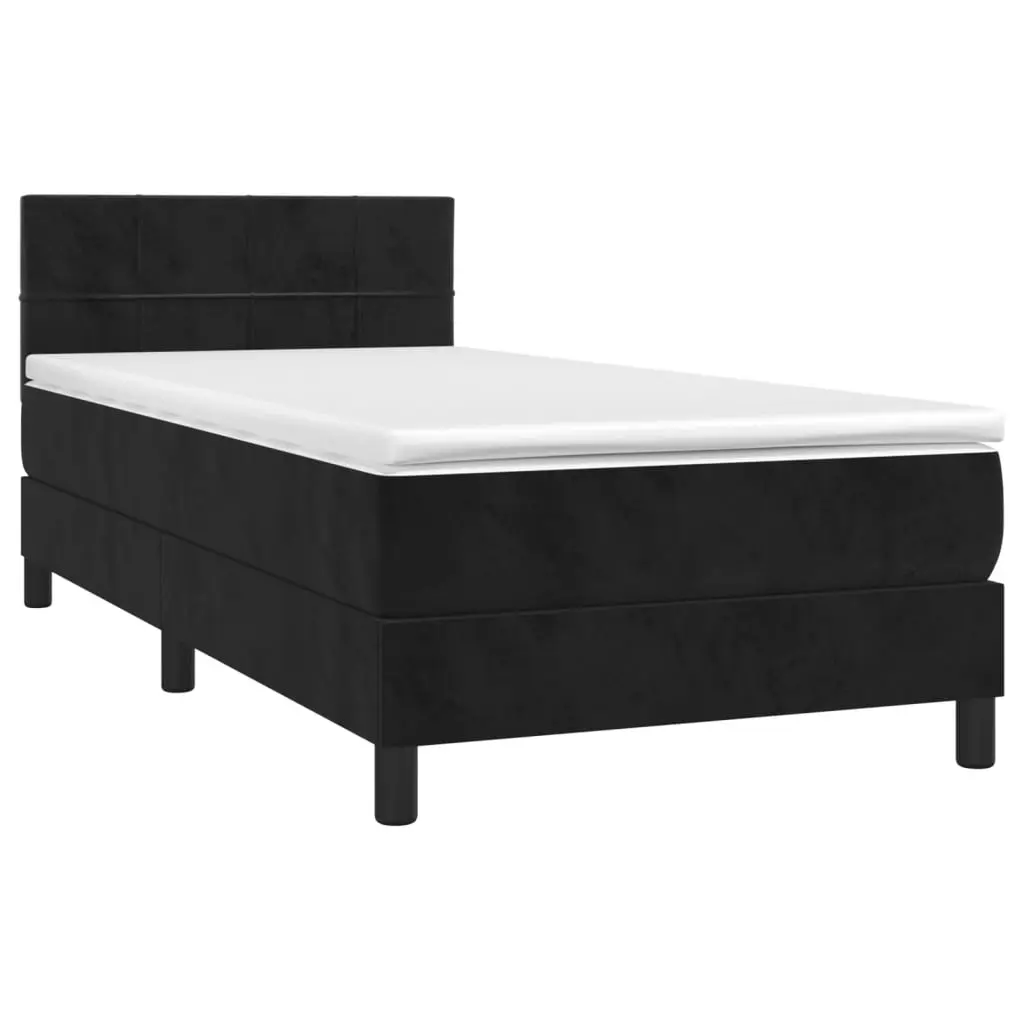 Box Spring Bed with Mattress Black 106x203 cm King Single Size Velvet 3283243 - Furniture