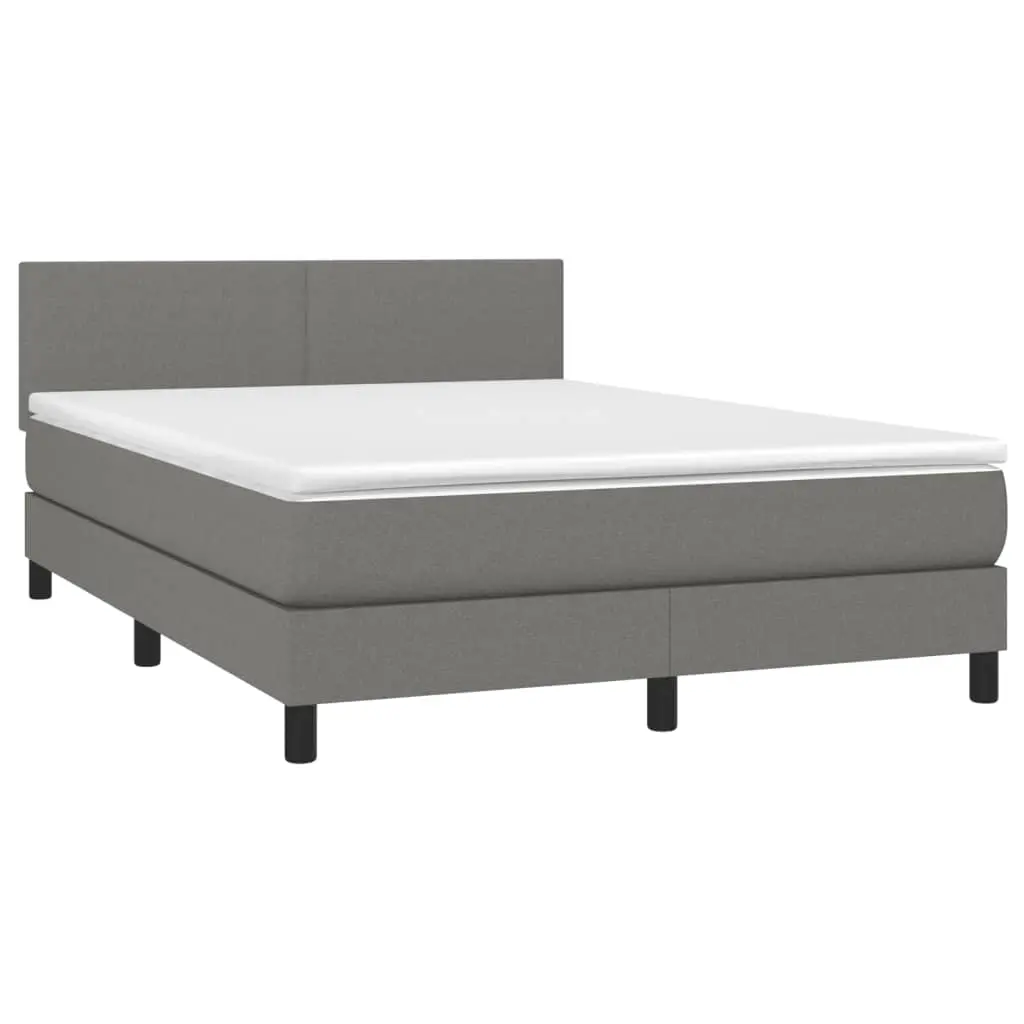 Box Spring Bed with Mattress&LED Dark Grey 137x187 cm Double Size Fabric 3283259 - Furniture
