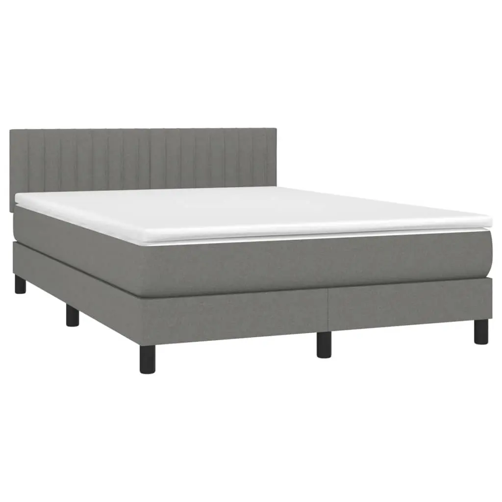Box Spring Bed with Mattress&LED Dark Grey 137x187 cm Double Size Fabric 3283267 - Furniture