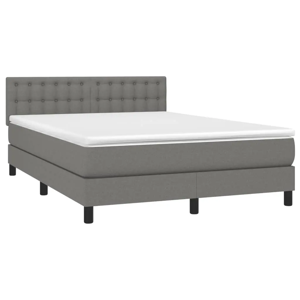 Box Spring Bed with Mattress&LED Dark Grey 137x187 cm Double Size Fabric 3283271 - Furniture