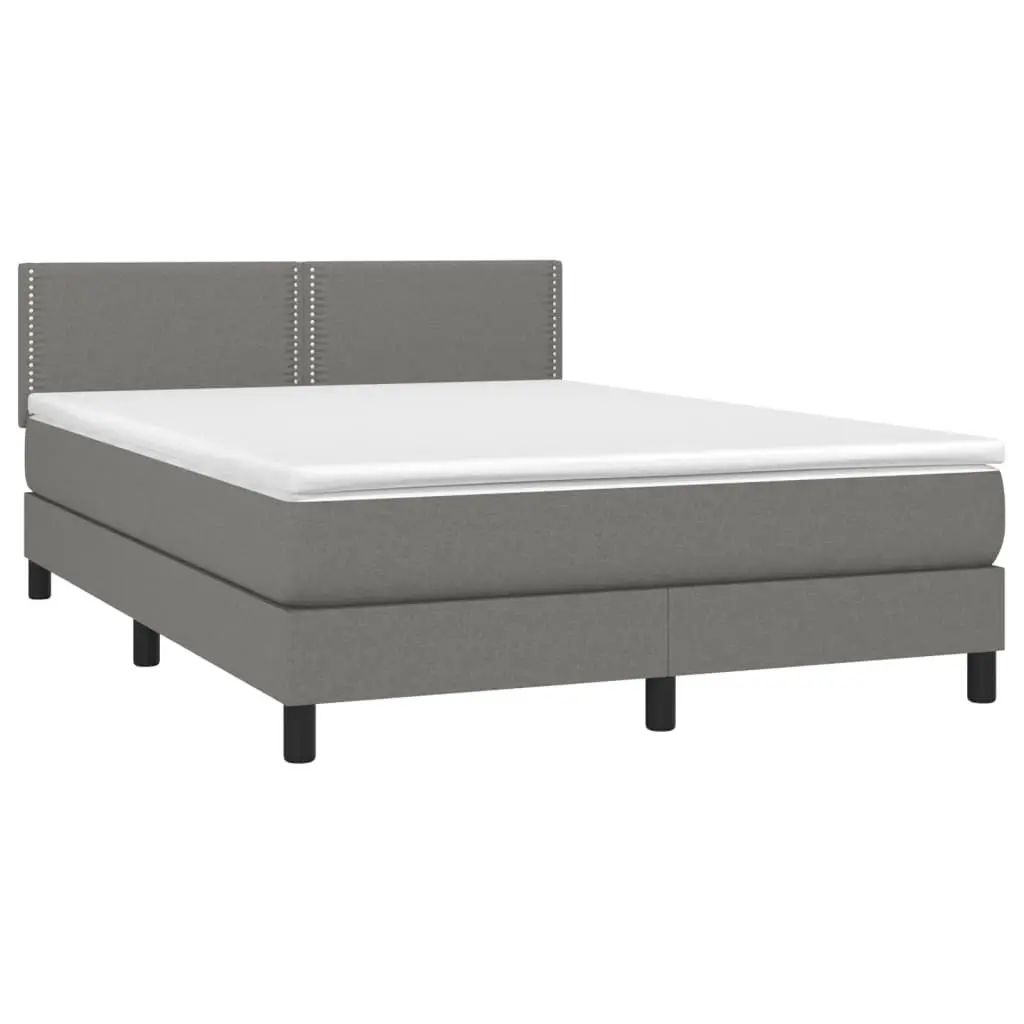 Box Spring Bed with Mattress&LED Dark Grey 153x203 cm Queen Size Fabric 3283275 - Furniture