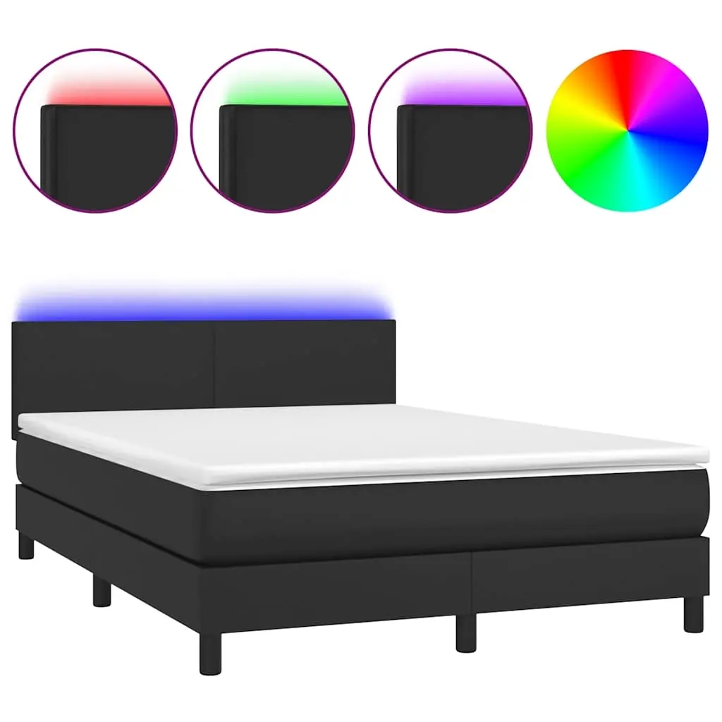 Box Spring Bed with Mattress&LED Black 153x203 cm Queen Size Faux Leather 3283291 - Furniture