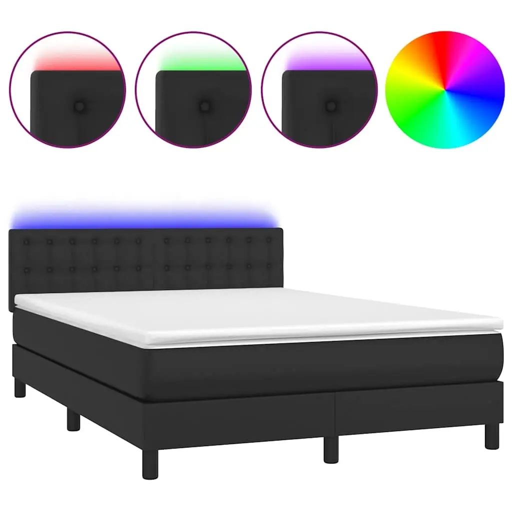 Box Spring Bed with Mattress&LED Black 153x203 cm Queen Size Faux Leather 3283293 - Furniture