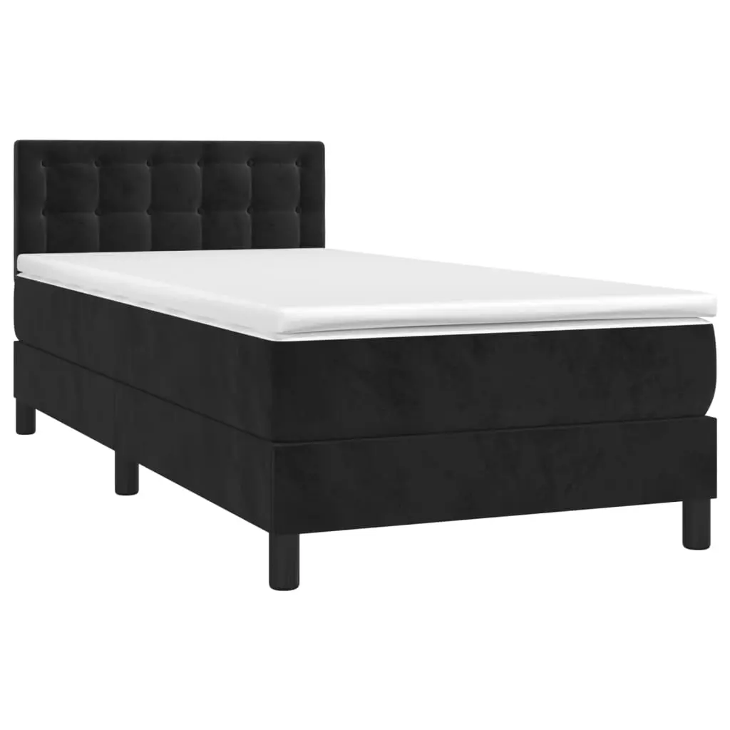 Box Spring Bed with Mattress&LED Black 106x203 cm King Single Size Velvet 3283334 - Furniture