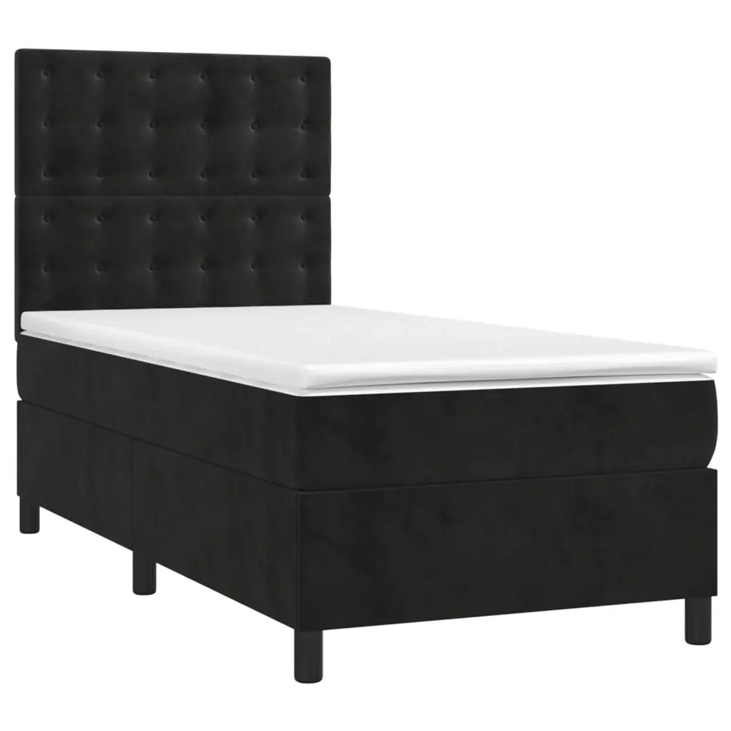 Box Spring Bed with Mattress Black 106x203 cm King Single Size Velvet 3283479 - Furniture