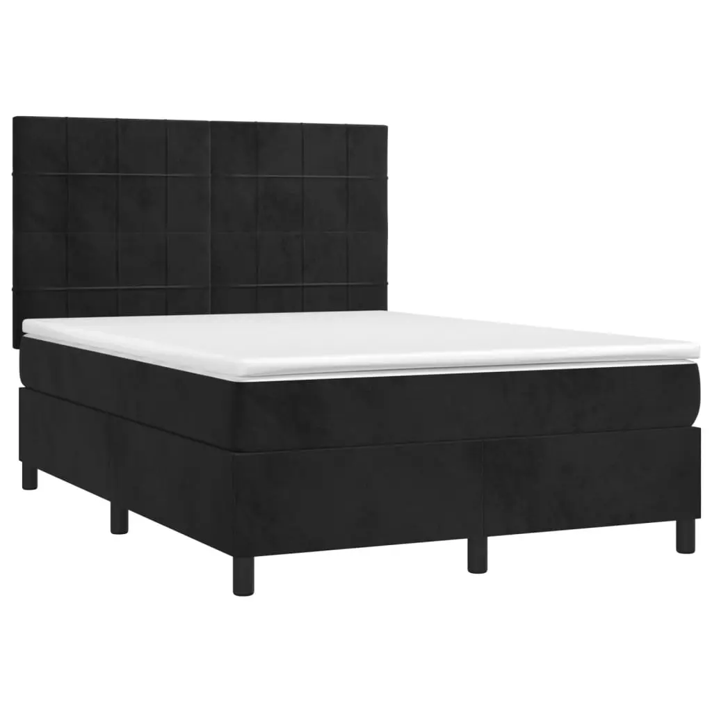 Box Spring Bed with Mattress&LED Black 137x187 cm Double Size Velvet 3283482 - Furniture
