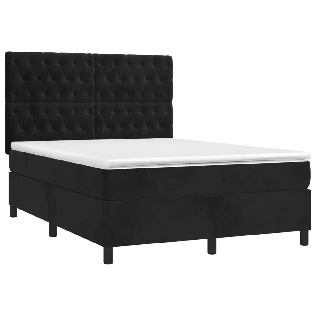 Box Spring Bed with Mattress&LED Black 137x187 cm Double Size Velvet 3283485 - Furniture