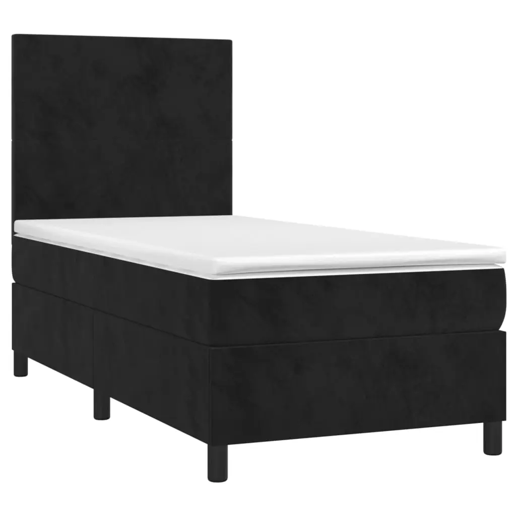 Box Spring Bed with Mattress&LED Black 106x203 cm King Single Size Velvet 3283494 - Furniture