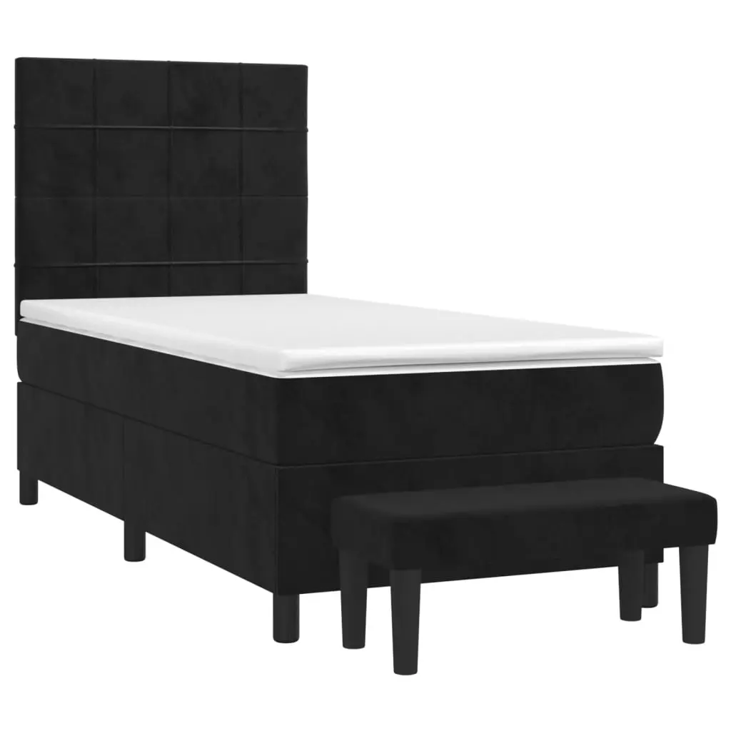 Box Spring Bed with Mattress Black 106x203 cm King Single Size Velvet 3283517 - Furniture