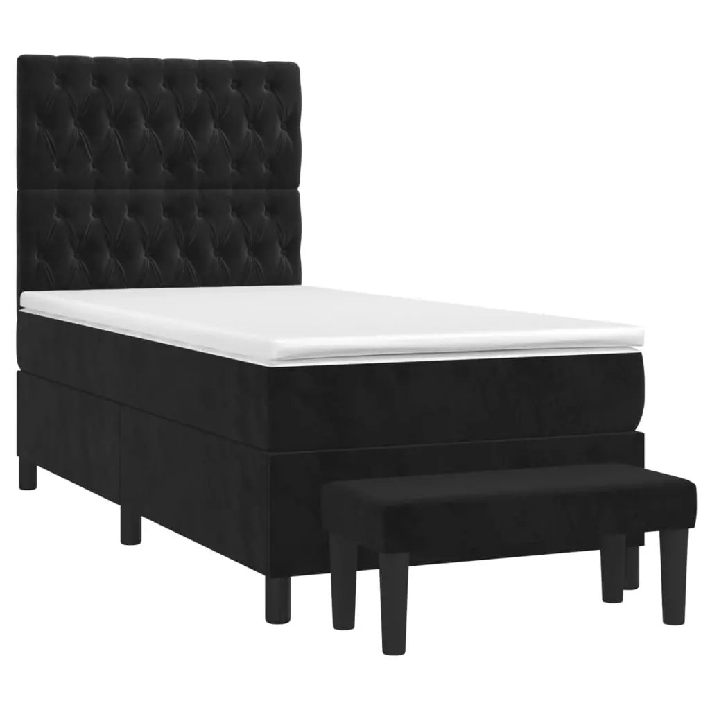 Box Spring Bed with Mattress Black 106x203 cm King Single Size Velvet 3283520 - Furniture