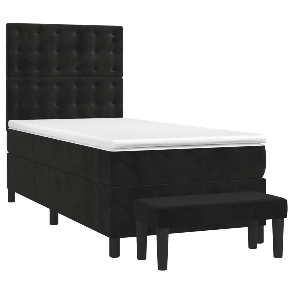 Box Spring Bed with Mattress Black 106x203 cm King Single Size Velvet 3283521 - Furniture